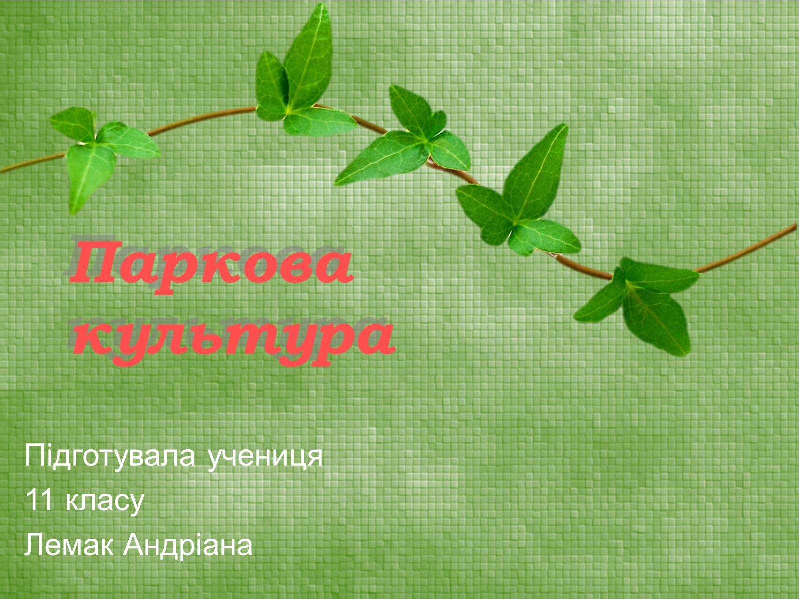 Презентація на тему «Паркова культура» (варіант 11) - Слайд #1 Презентація на тему «Паркова культура» (варіант 11) - Слайд #1
