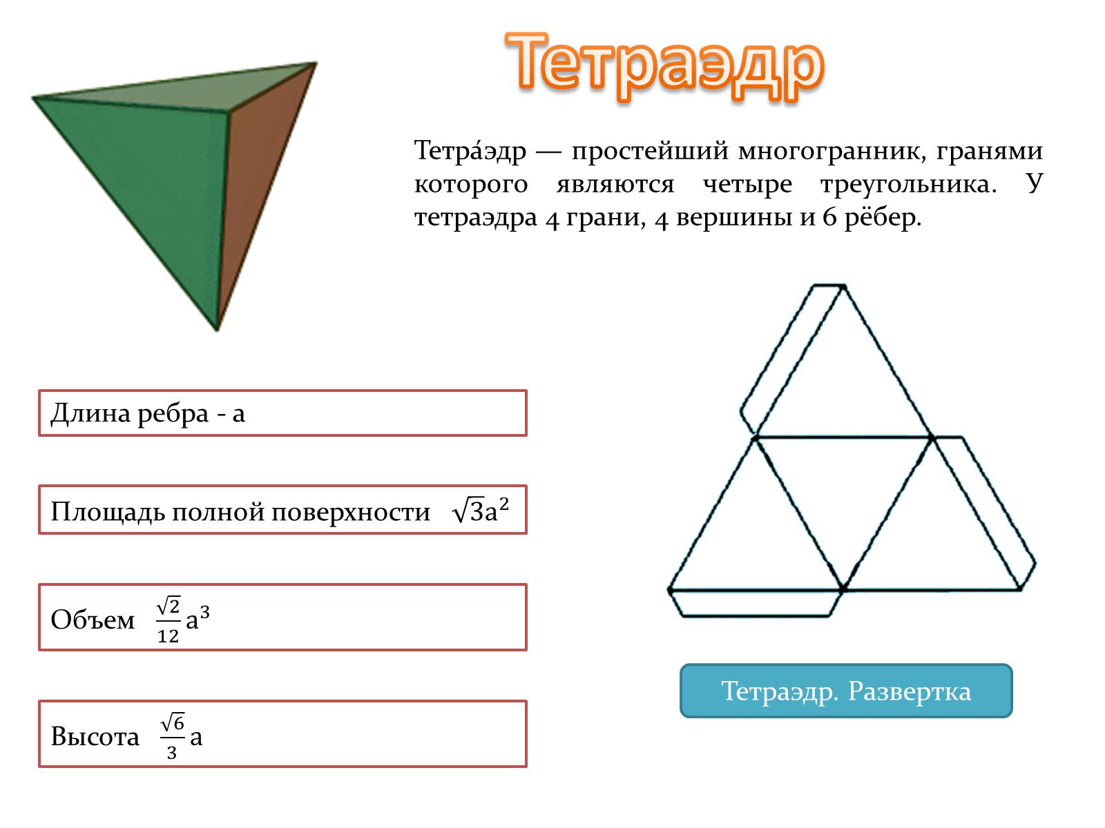 Площадь тетраэдра