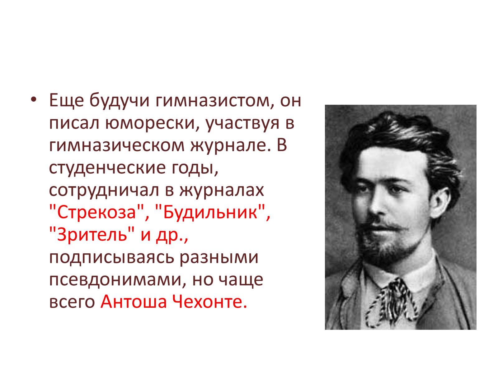 Чехонте. Псевдоним Антоша Чехонте. Студенческие годы Чехова. Псевдонимы Чехова. Журналы с псевдонимами Чехова.