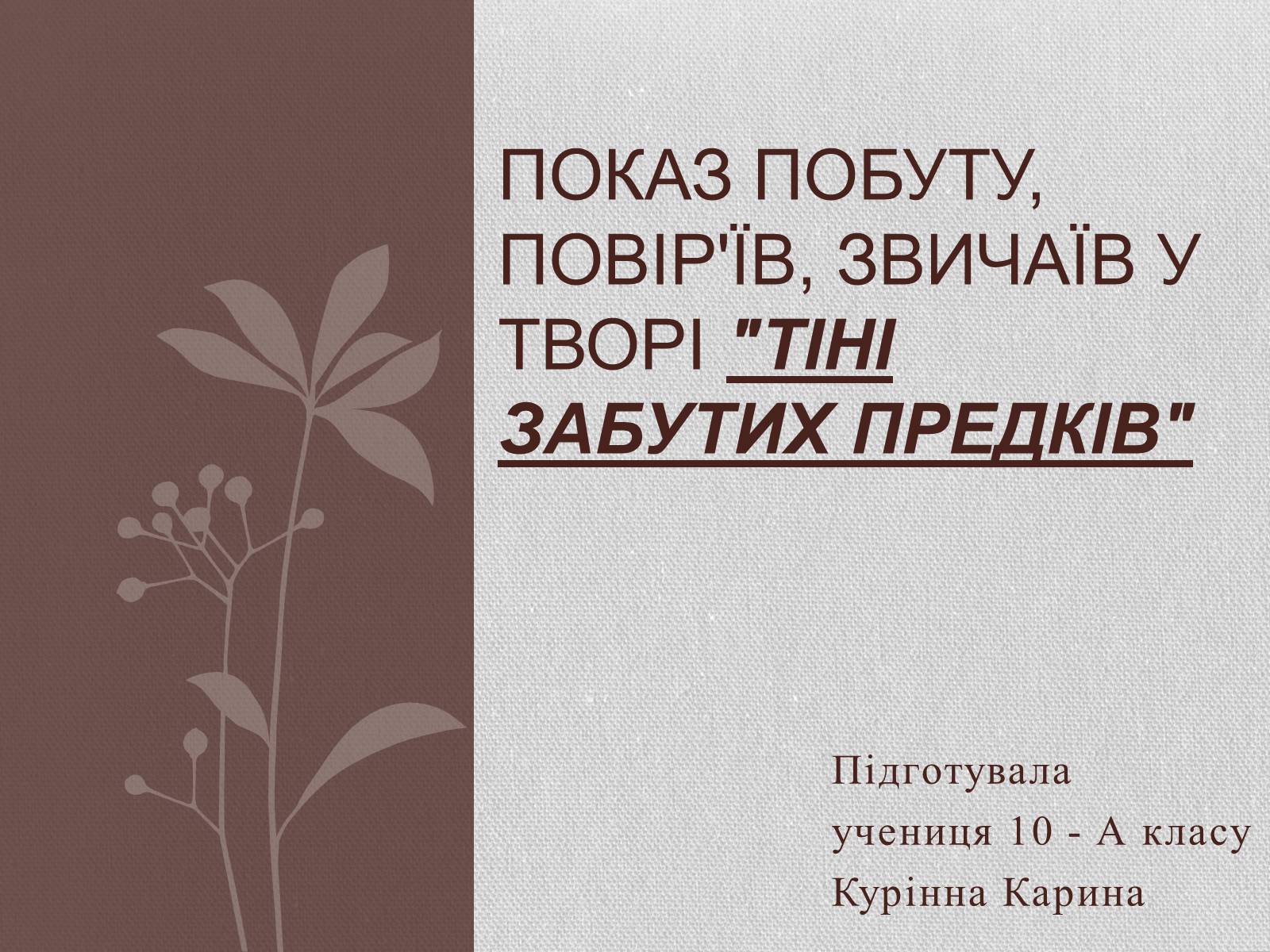 Презентація на тему «Показ побуту, повір&#8217;їв, звичаїв у творі «Тіні забутих предків»» - Слайд #1