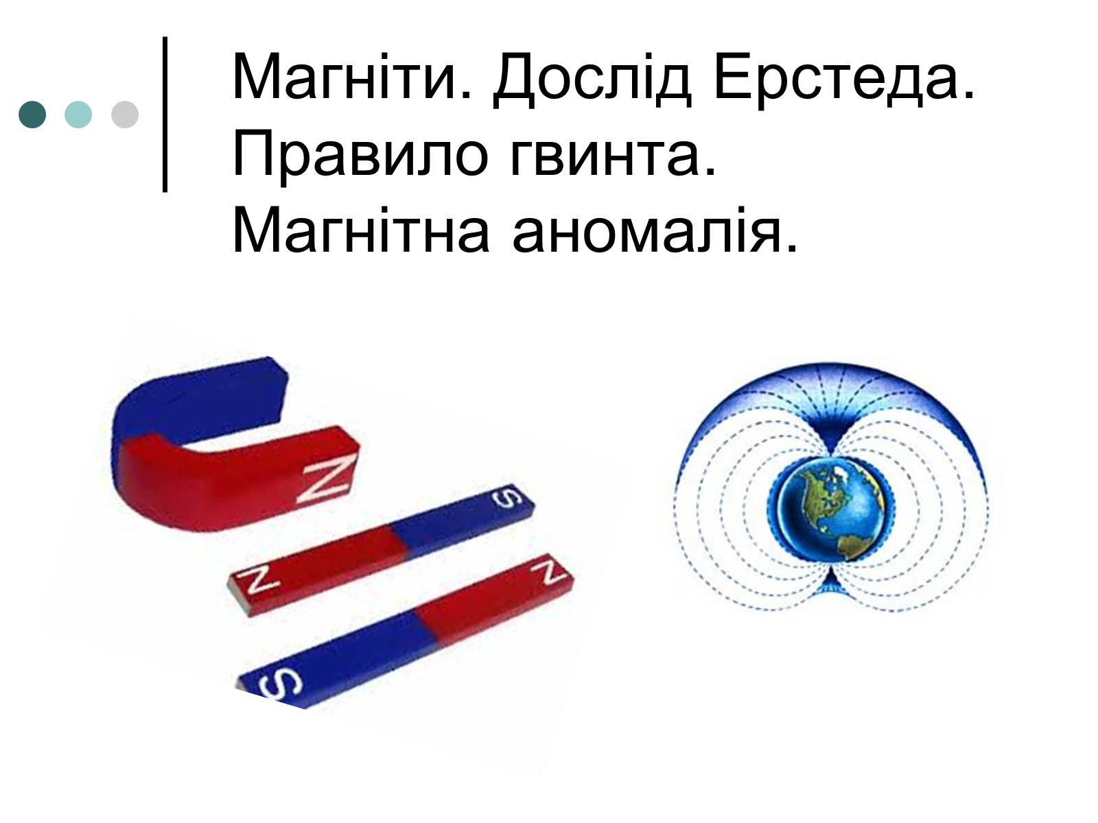 Презентація на тему «Магніти. Дослід Ерстеда. Правило гвинта. Магнітна аномалія» - Слайд #1