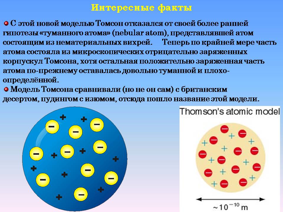 В чем суть модели атома томсона. Модель Томсона строение атома. Модель ядра Томсона.