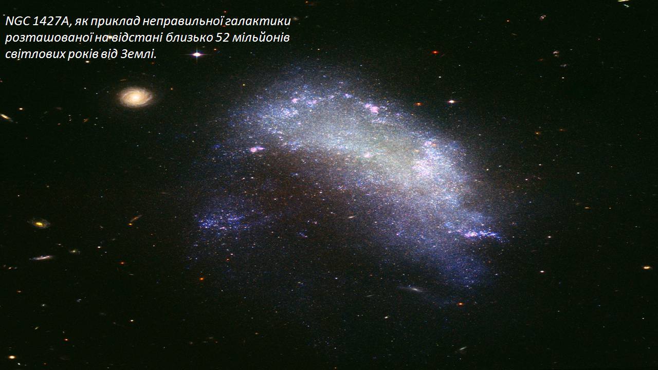 Фото галактики описание. NGC 1427a. Неправильная Галактика NGC 1427a в созвездии Эридан. Класс Галактики NGC 1427a. NGC 1427a масса.