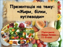 Презентація на тему «Жири, вуглеводи, білки, вітаміни як компоненти їжі» (варіант 2)