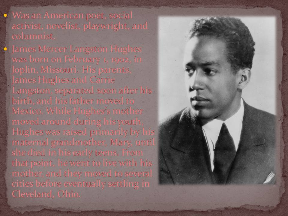 Презентація на тему «James Mercer Langston Hughes» - Слайд #2