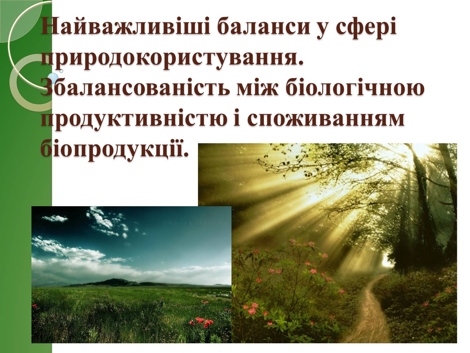 Презентація на тему «Найважливіші баланси у сфері природокористування» - Слайд #1