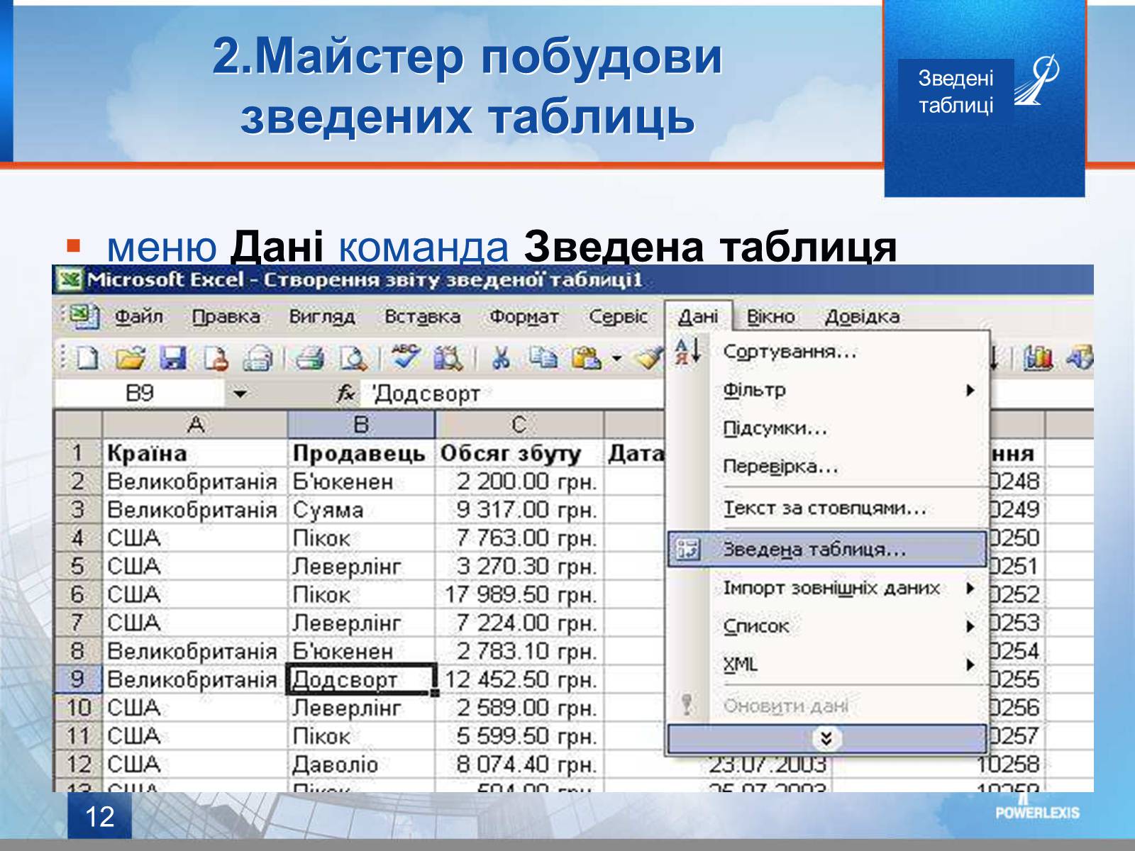 Презентація на тему «Зведені таблиці» - Слайд #12