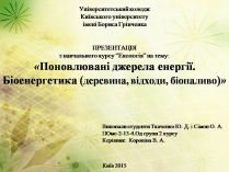 Презентація на тему «Поновлювані джерела енергії. Біоенергетика»